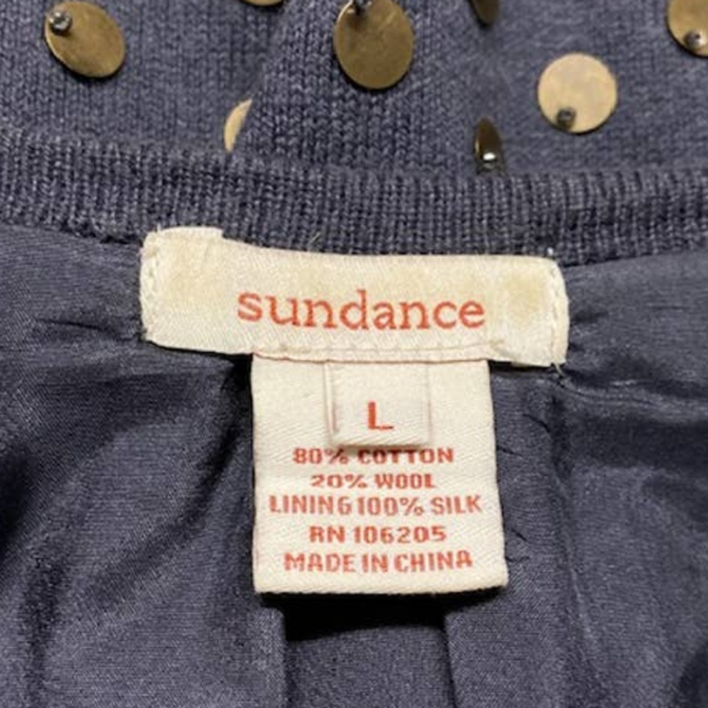 Sundance Gray Wool Silk Knit Gold Dot Embellished Cardigan Sweater L - Picture 7 of 9